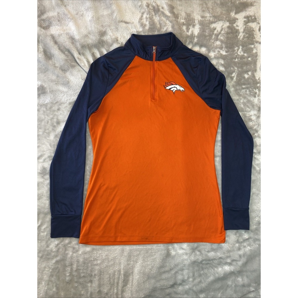 NFL Lite Sweatshirt Womens Large Orange Denver Broncos TX3 Cool 1/4 Zip